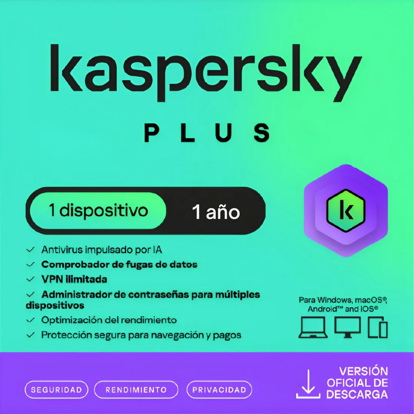 Kaspersky Plus 1 Dispositivo 1 año + Microsoft Office 365 Personal
