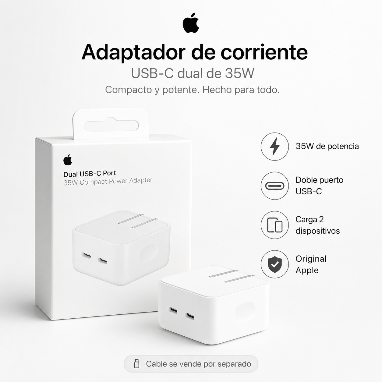 Apple Adaptador de Corriente Compacto 35W Doble Puerto USB-C Original