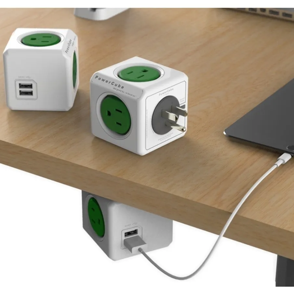 Multitoma Cubo Powercube 4 Salidas + 2 Puertos Usb Verde