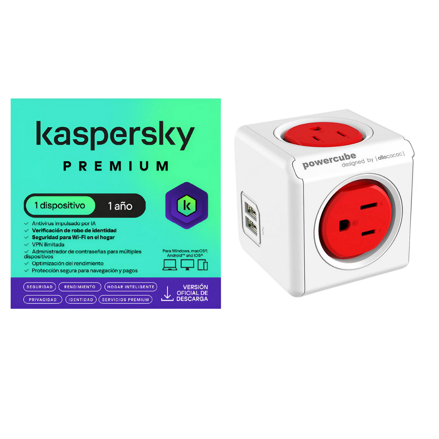 Kaspersky Premium 1 Dispositivo 1 Año + Multitoma 4 Entradas 2usb