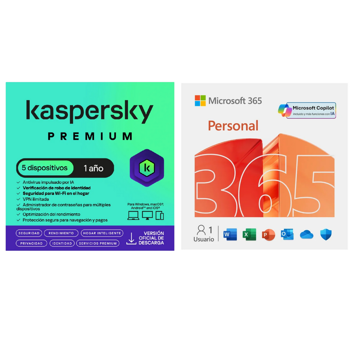 Kaspersky Premium 5 Dispositivos 1 Año + Microsoft Office 365 Personal