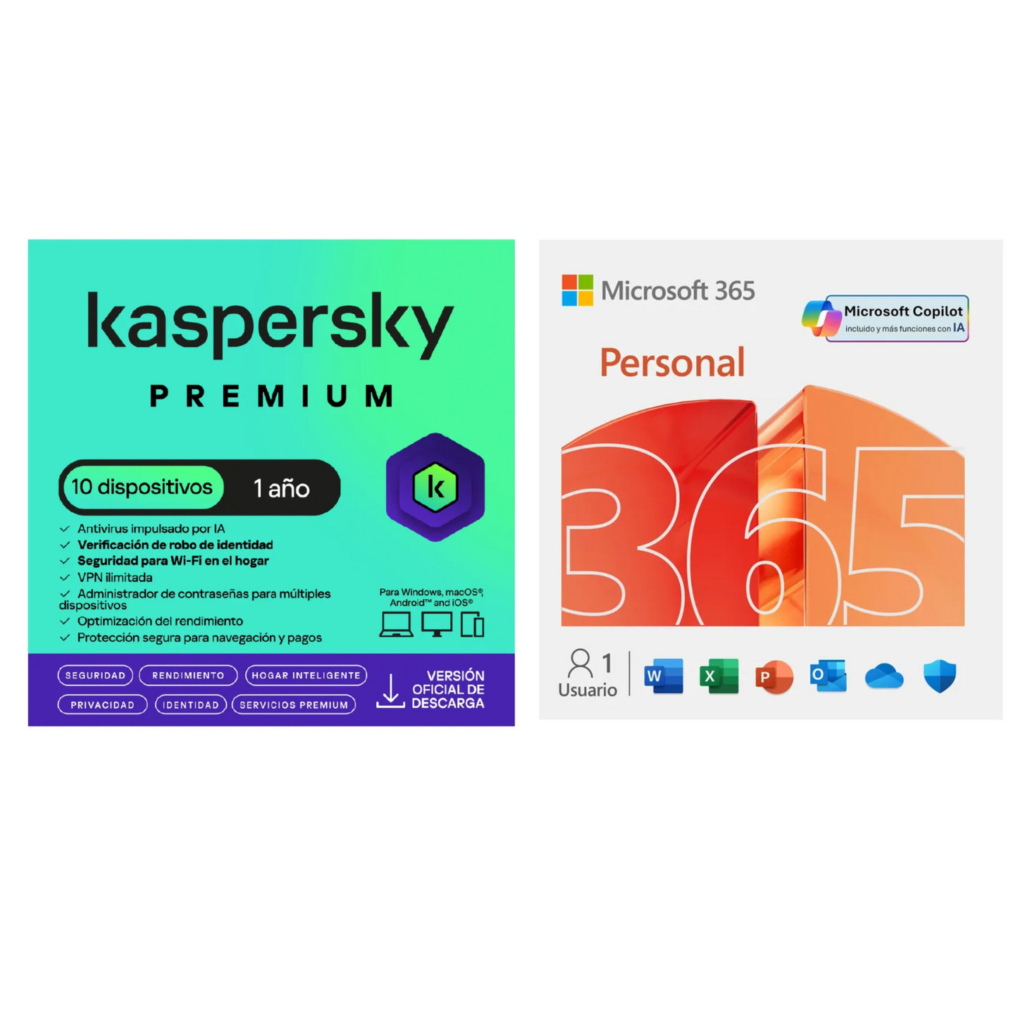 Kaspersky Premium 10 Dispositivos 1 Año + Microsoft Office 365 Personal