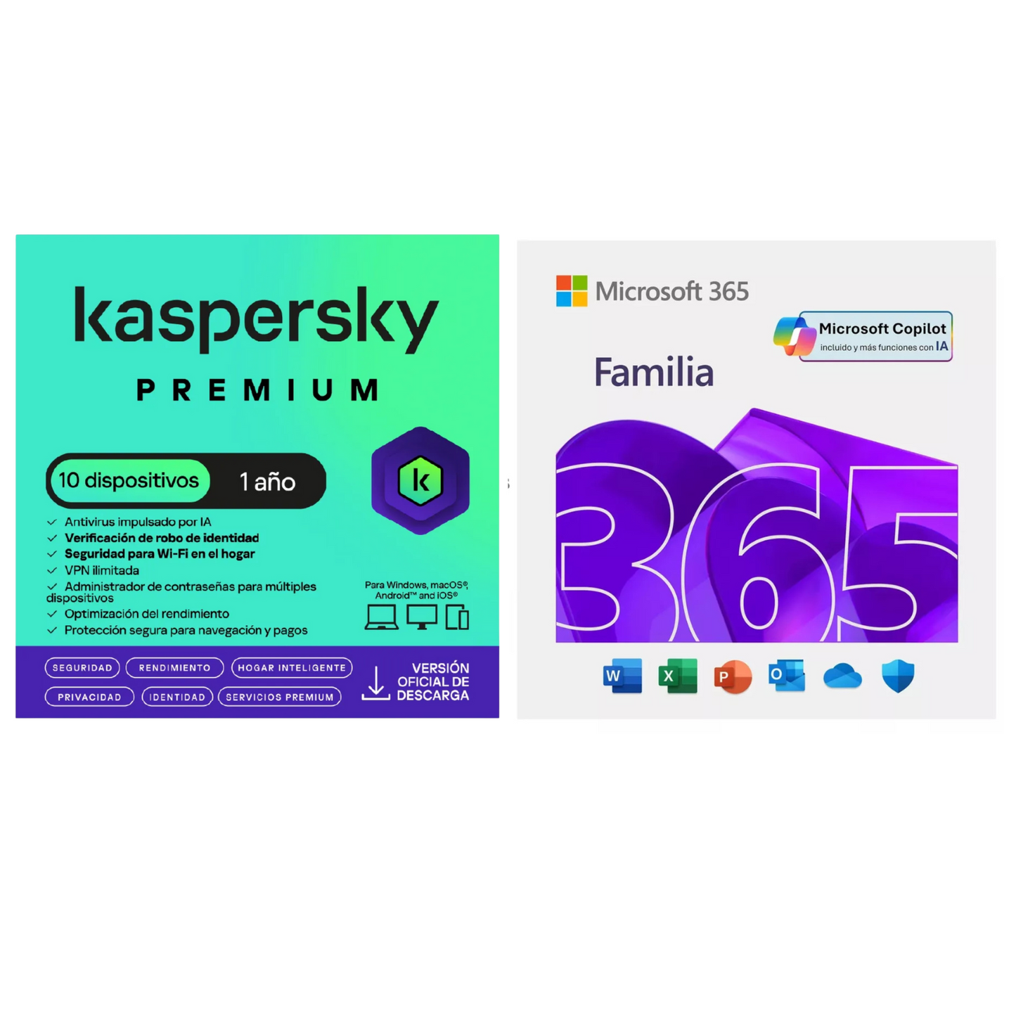 Kaspersky Premium 10 Dispositivos 1 año + Microsoft Office 365 Familia