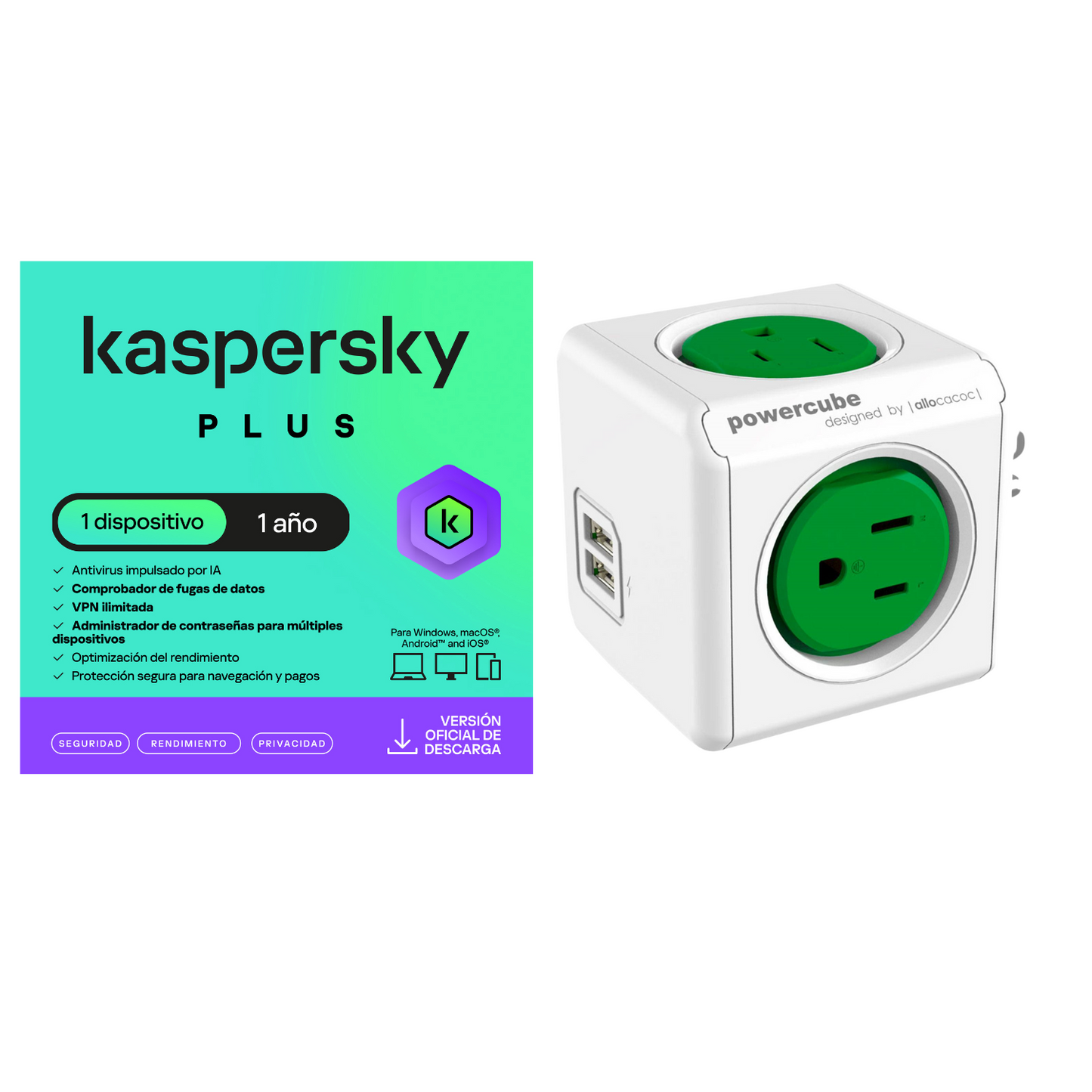 Kaspersky Plus 1 Dispositivo 1 Año + Multitoma 4 Entradas 2usb