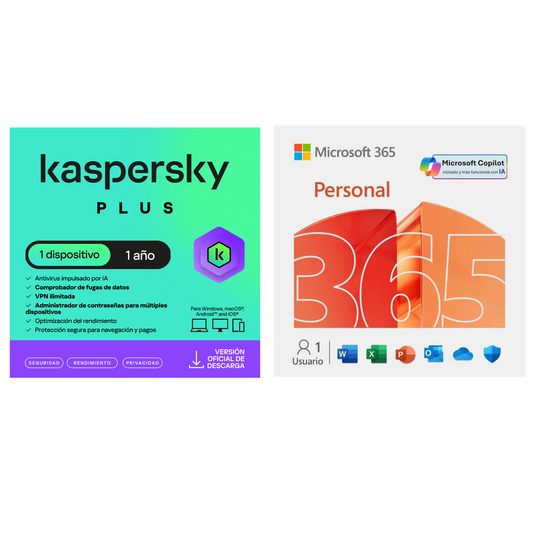 Kaspersky Plus 1 Dispositivo 1 año + Microsoft Office 365 Personal