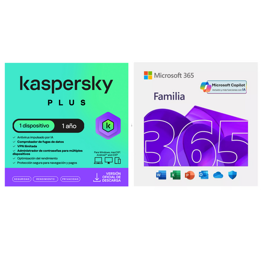 Kaspersky Plus 6 Dispositivos 1 año + Microsoft Office 365 Familia