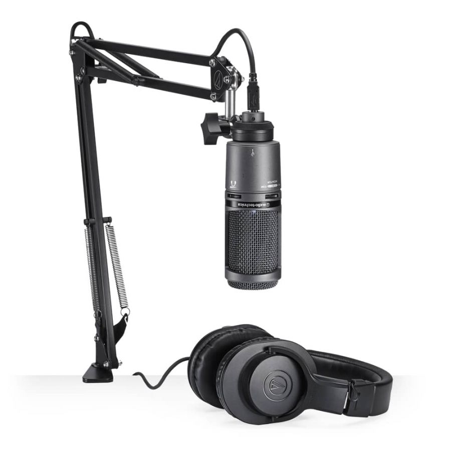 Audio Technica AT2020USB+ Kit de Micrófono de Estudio, Audífonos, Boom y cable USB