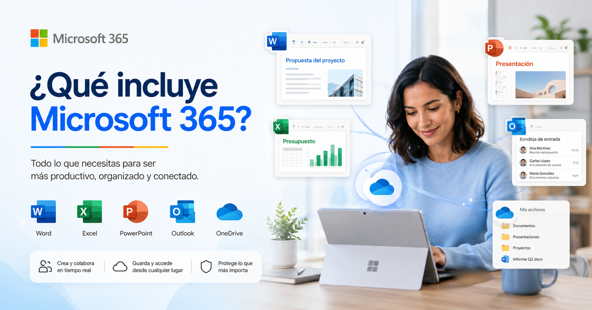 Qué incluye Microsoft 365: Word, Excel, PowerPoint, Outlook y OneDrive