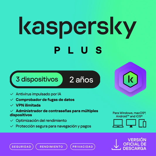 Kaspersky Plus 3 Dispositivos 2 años