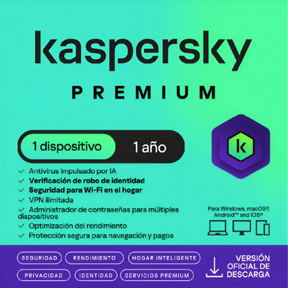 Kaspersky Premium 1 Dispositivos 1 Año + Microsoft Office 365 Personal