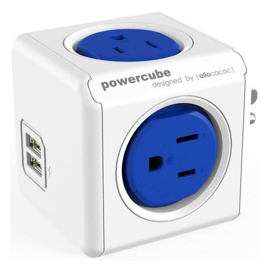 Multitoma Cubo Powercube 4 Salidas + 2 Puertos Usb Azul