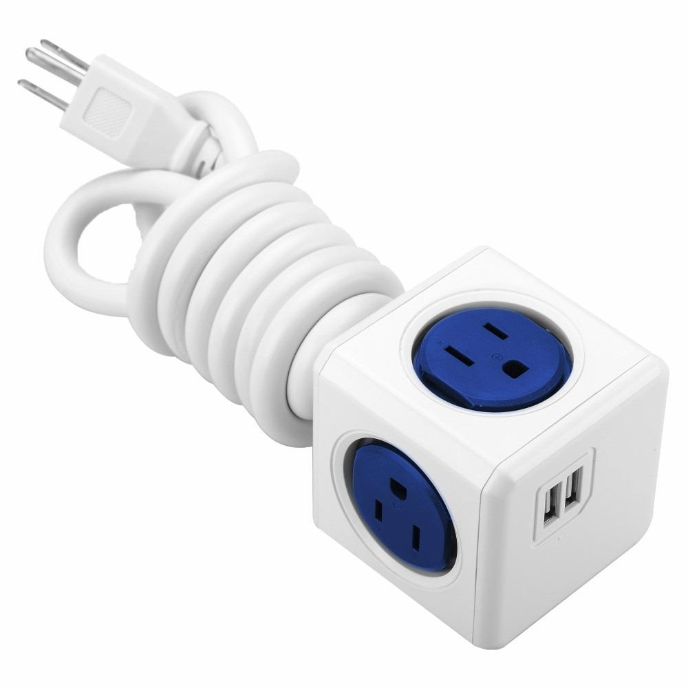 Multitoma Extension Cubo De 3.0 mts  con Puertos Usb Azul