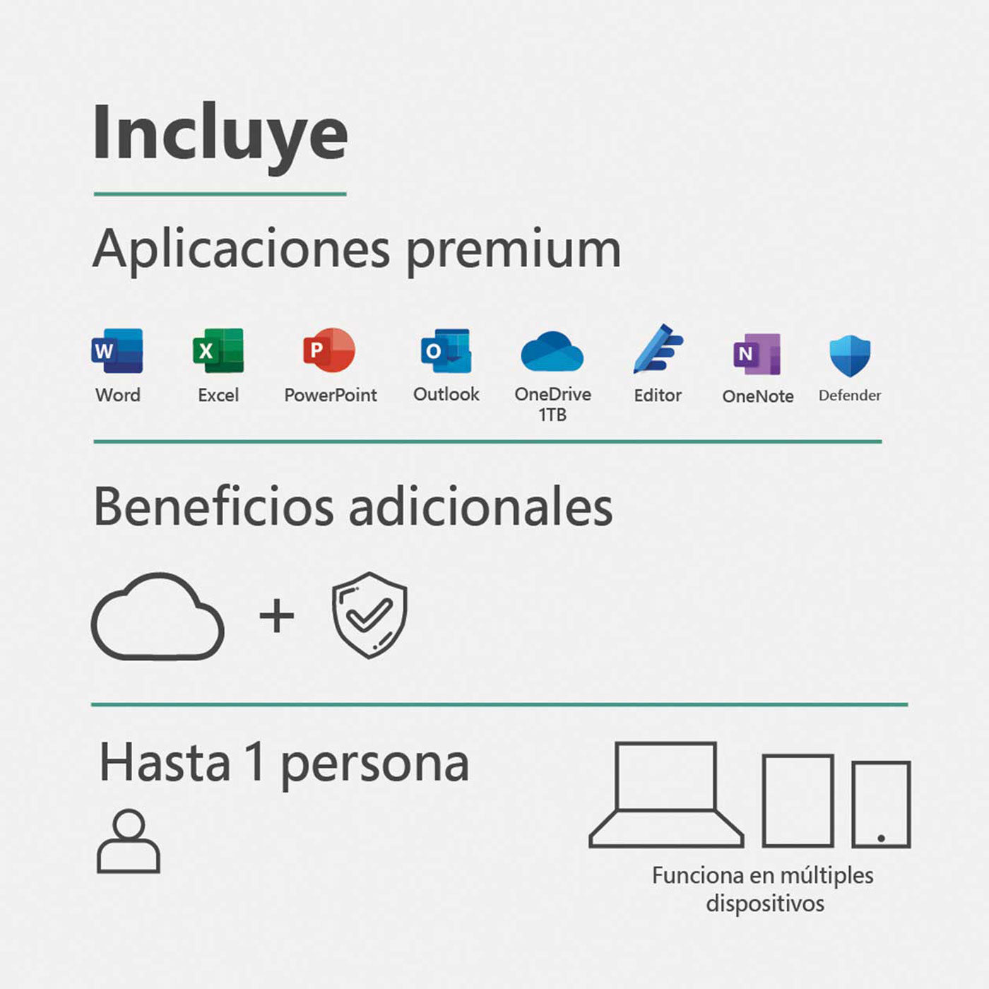 Microsoft Office 365 Personal + Antivirus Kaspersky Plus 1 Dispositivo 1 año