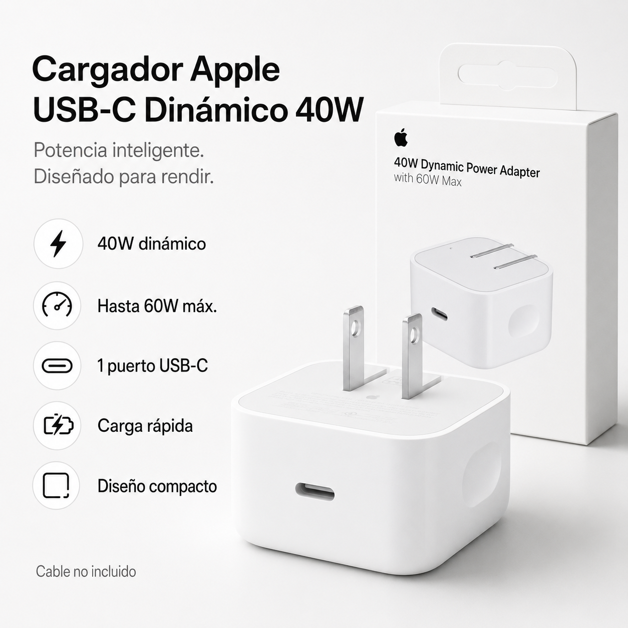 Apple Adaptador de Corriente Dinámico USB-C 40W Máx. 60W Original
