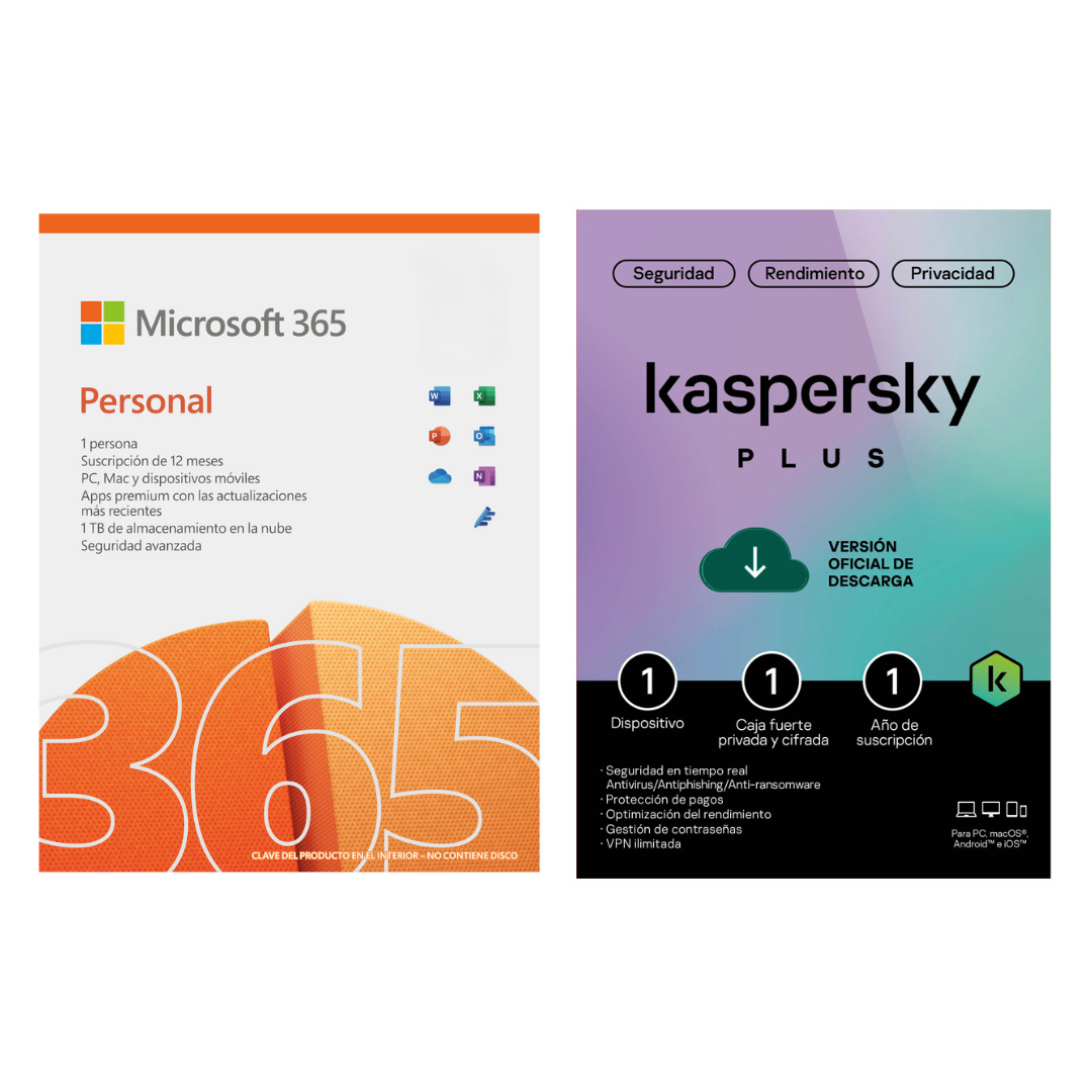 Microsoft Office 365 Personal + Antivirus Kaspersky Plus 1 Dispositivo 1 año