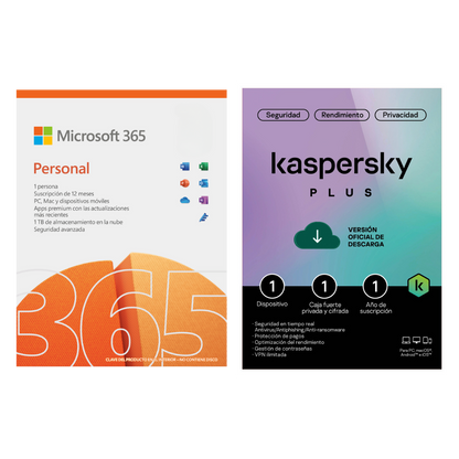 Microsoft Office 365 Personal + Antivirus Kaspersky Plus 1 Dispositivo 1 año