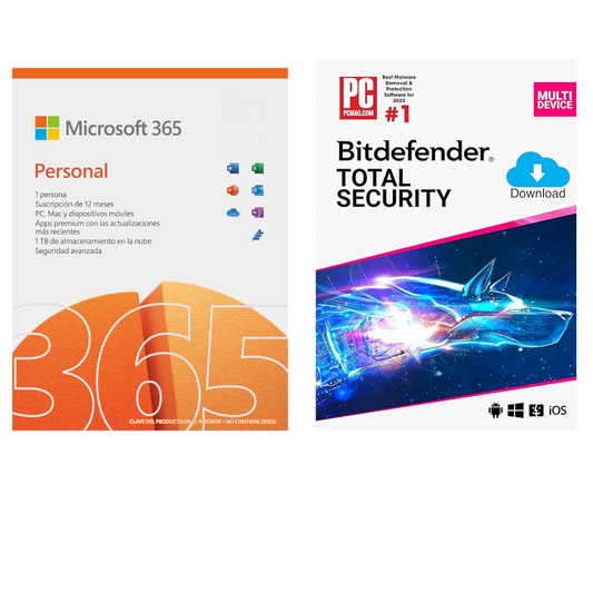 Microsoft Office 365 Personal + Antivirus Bitdefender Total Security 5 Dispositivos 1 Año