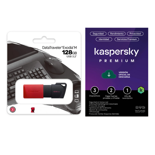 Memoria Usb Kingston 128gb + Antivirus Kaspersky Premium 3 Dispositivos 1 año