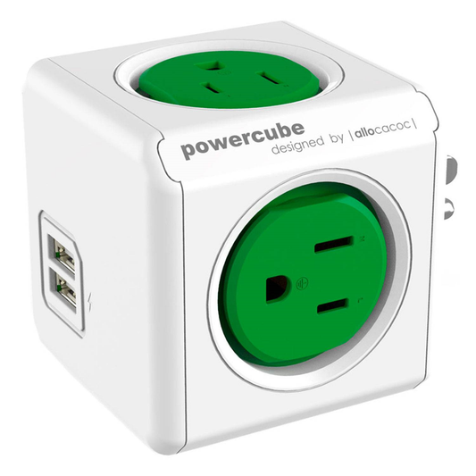 Multitoma Cubo Powercube 4 Salidas + 2 Puertos Usb Verde