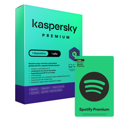 Kaspersky Premium 1 Dispositivo 1 Año + Pin virtual Membresía Spotify 1 mes