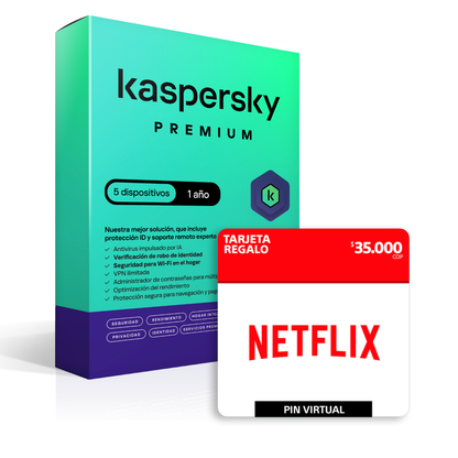 Kaspersky Premium 5 Dispositivos 1 Año + Gift Card de Netflix
