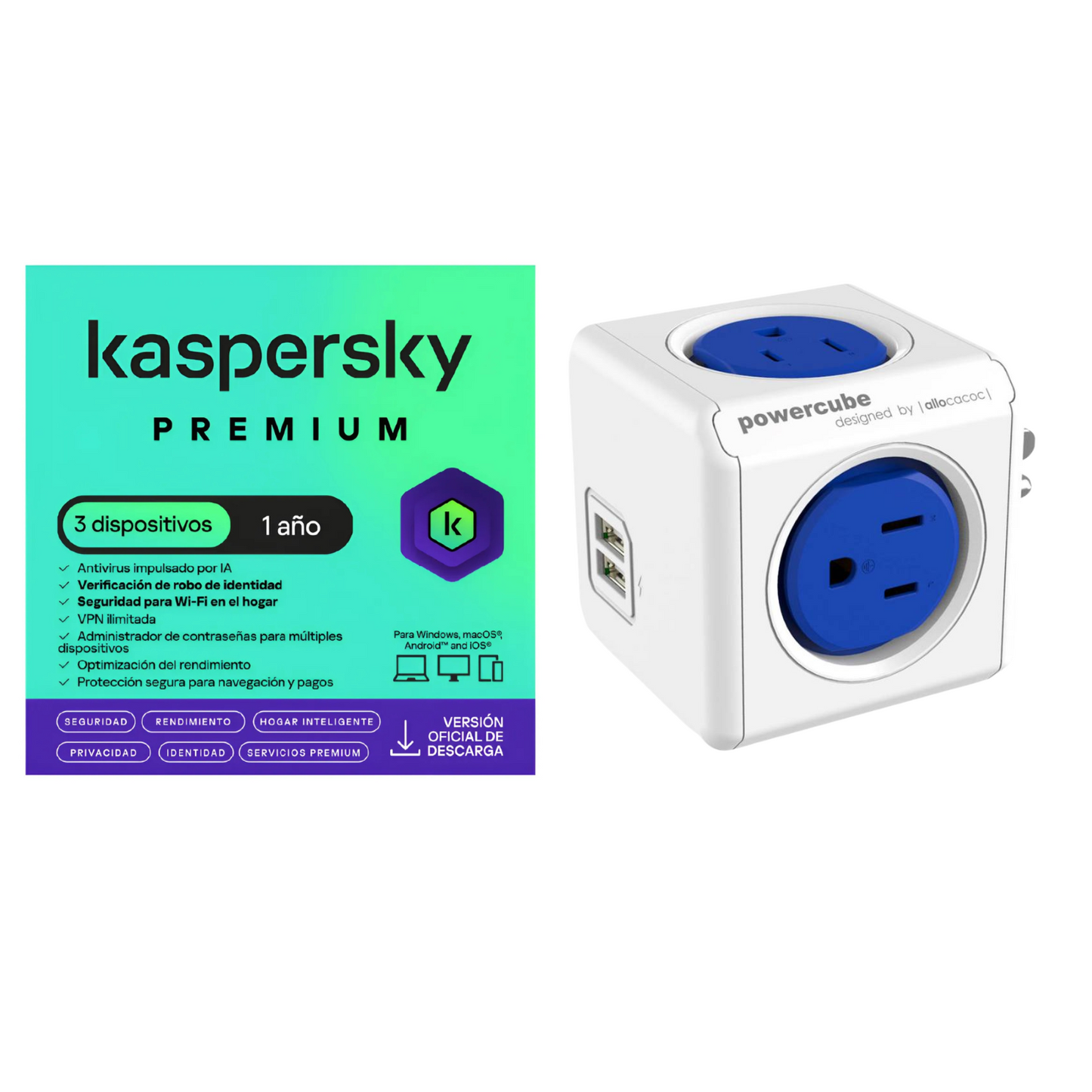 Kaspersky Premium 3 Dispositivos 1 Año + Multitoma 4 Entradas 2usb