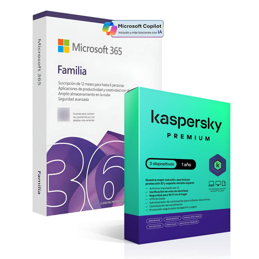 Microsoft Office 365 Familia + Kaspersky Premium 3 Dispositivos 1 año