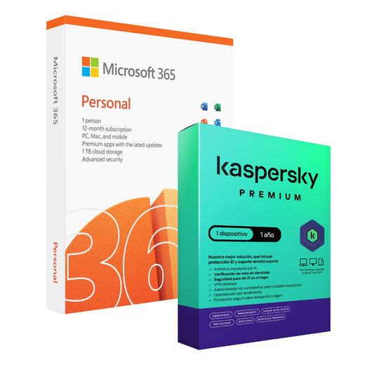 Microsoft Office 365 Personal + Kaspersky Premium 1 Dispositivo 1 Año