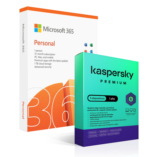 Microsoft Office 365 Personal + Kaspersky Premium 3 Dispositivos 1 Año