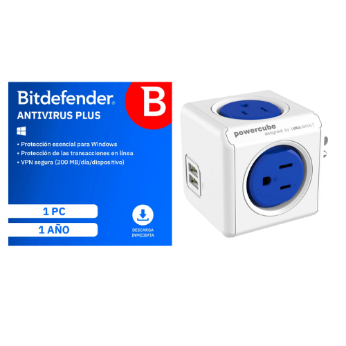 Bitdefender Plus 1 Dispositivo 1 año + Multitoma 4 Entradas 2usb