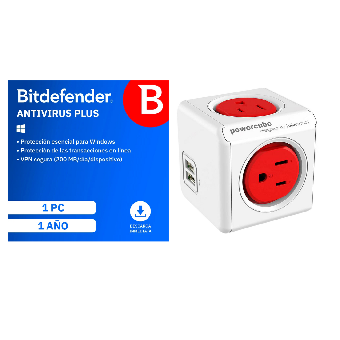 Bitdefender Plus 1 Dispositivo 1 año + Multitoma 4 Entradas 2usb