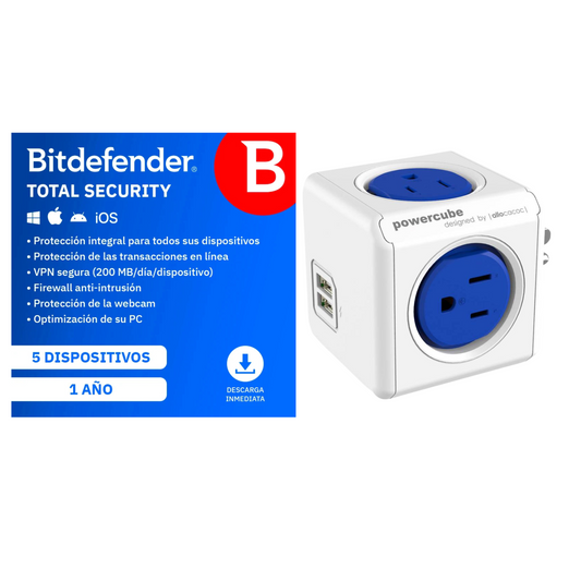 Bitdefender Total Security 5 Dispositivos 1 Año + Multitoma 4 Entradas 2usb