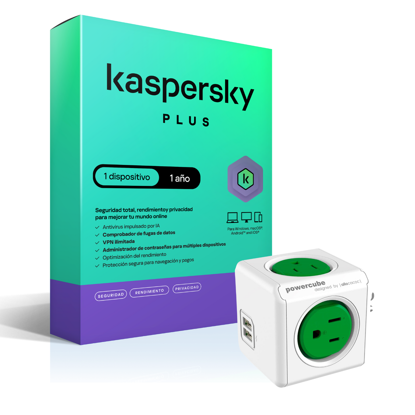 Kaspersky Plus 1 Dispositivo 1 Año + Multitoma 4 Entradas 2usb