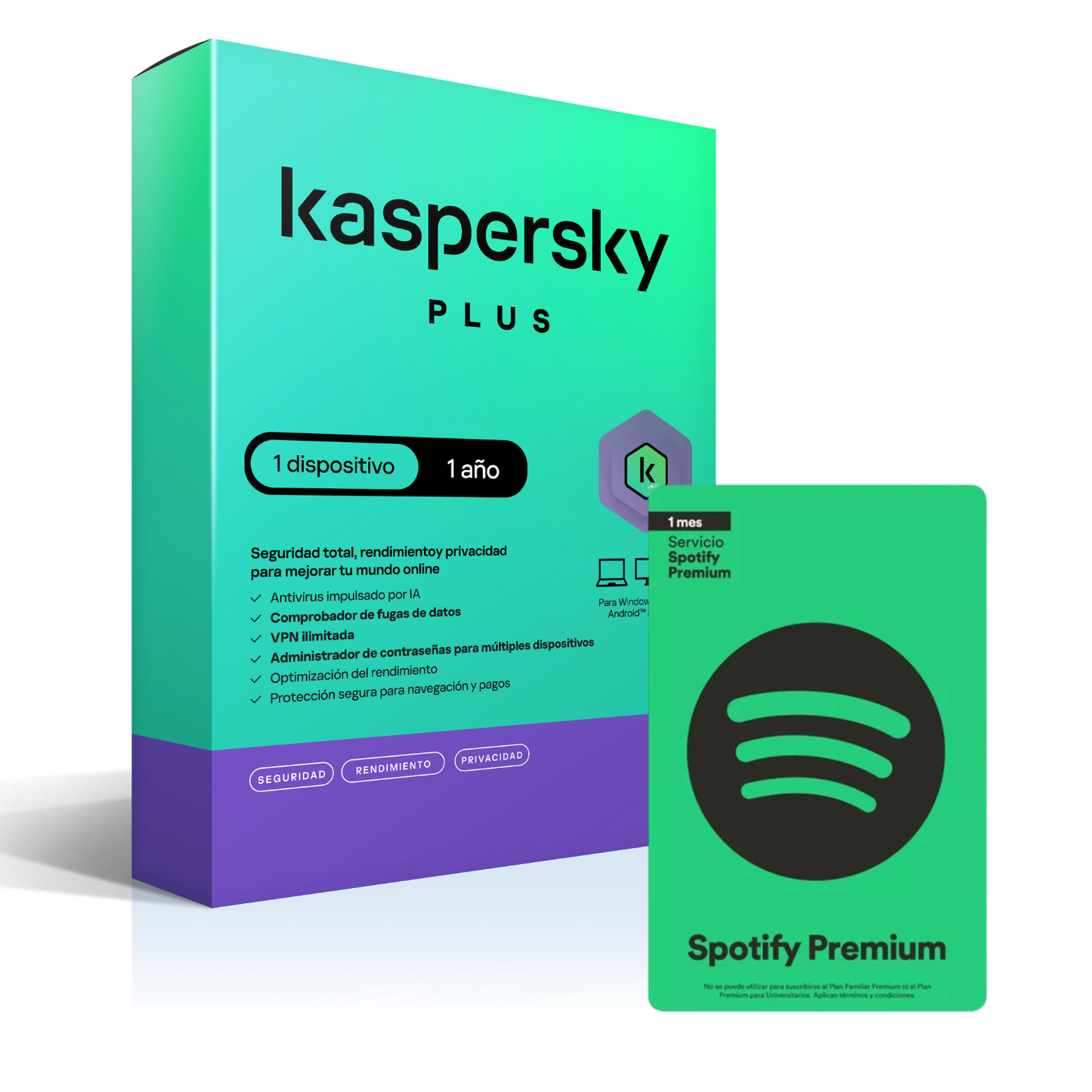 Kaspersky Plus 1 Usuario 1 Año + Pin virtual Membresía Spotify 1 mes