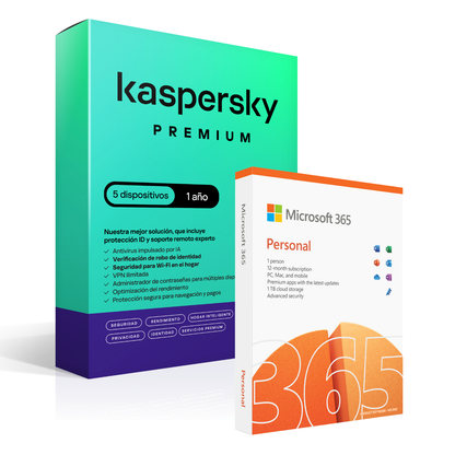 Kaspersky Premium 5 Dispositivos 1 Año + Microsoft Office 365 Personal