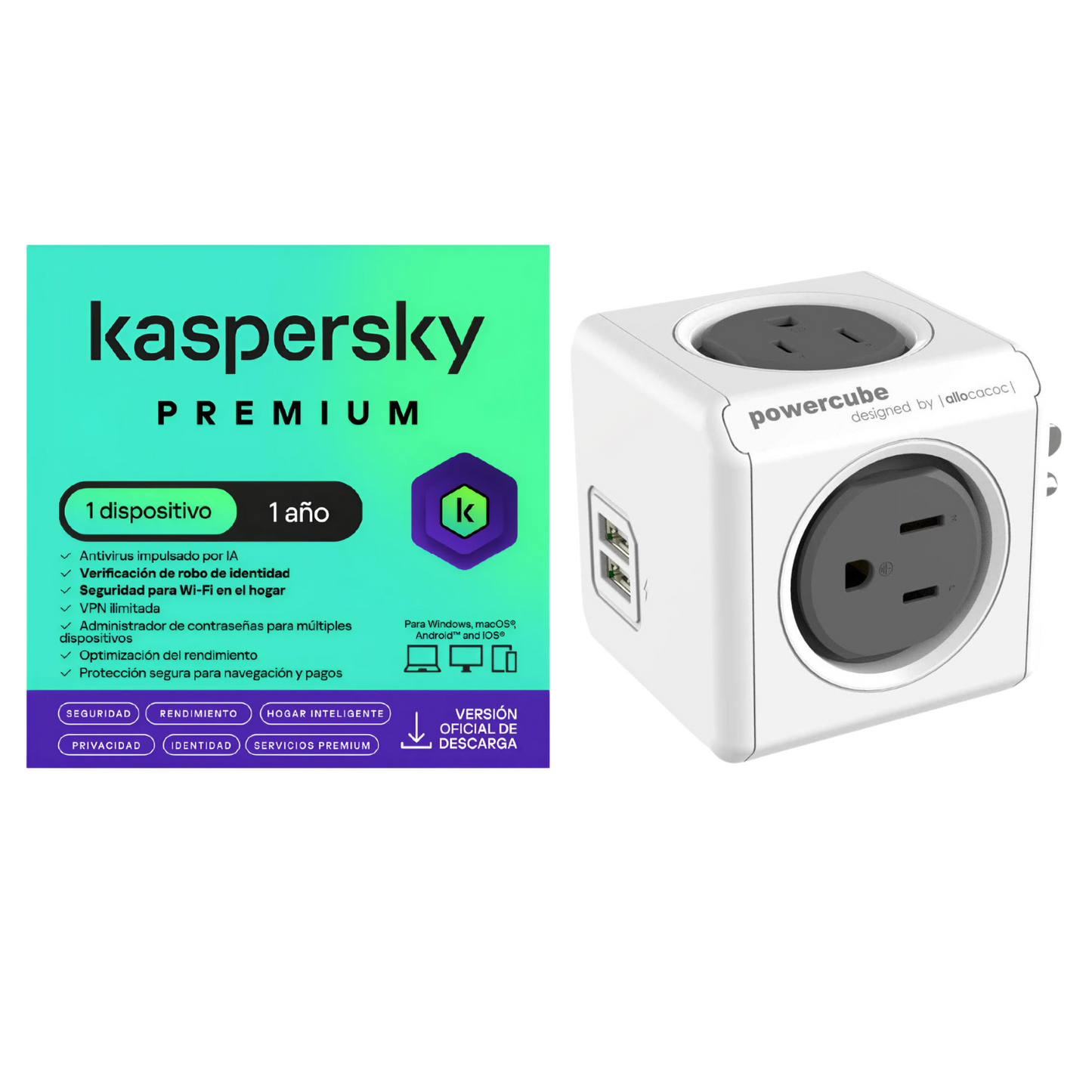 Kaspersky Premium 1 Dispositivo 1 Año + Multitoma 4 Entradas 2usb