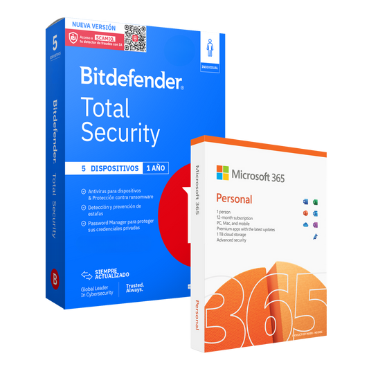 Bitdefender Total Security 5 Dispositivos 1 Año + Microsoft Office 365 Personal