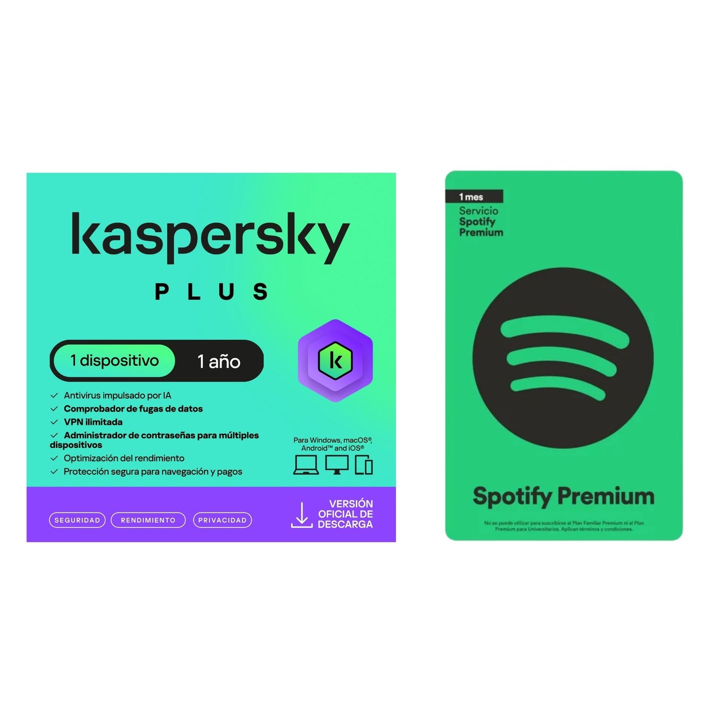 Kaspersky Plus 1 Usuario 1 Año + Pin virtual Membresía Spotify 1 mes