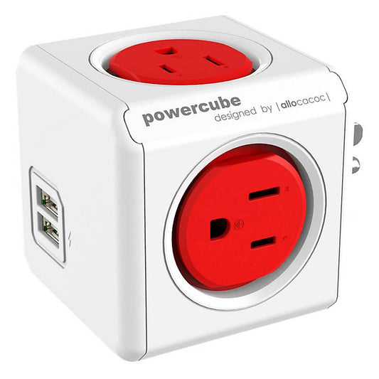 Multitoma Cubo Powercube 4 Salidas + 2 Puertos Usb Roja