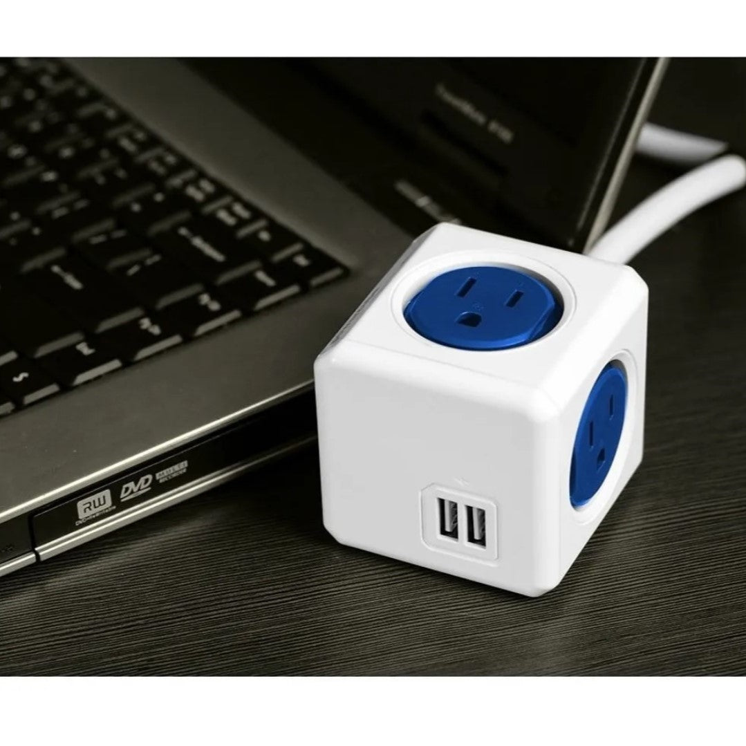 Multitoma Extension Cubo De 3.0 mts  con Puertos Usb Azul