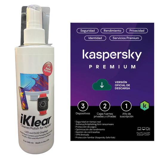 Spray Iklear 8 Oz + Antivirus Kaspersky Premium 3 Dispositivos 1 Año