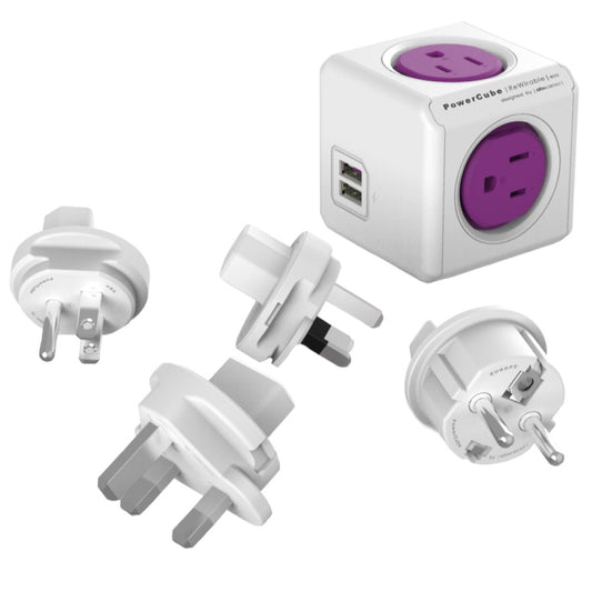 Multitoma Cubo Viajera con 4 Salidas + 2 Puertos Usb + 4 Adaptadores