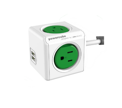 Multitoma Extensión Cubo 1.5 Mts con puertos Usb Verde